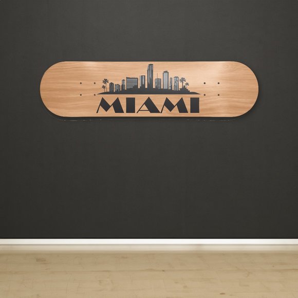 City Of Miami Skyline Laser Engraved Skateboard Deck Wall Art